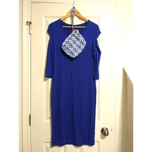 Blue Midi Cut-out Dress and Wristlet Bag